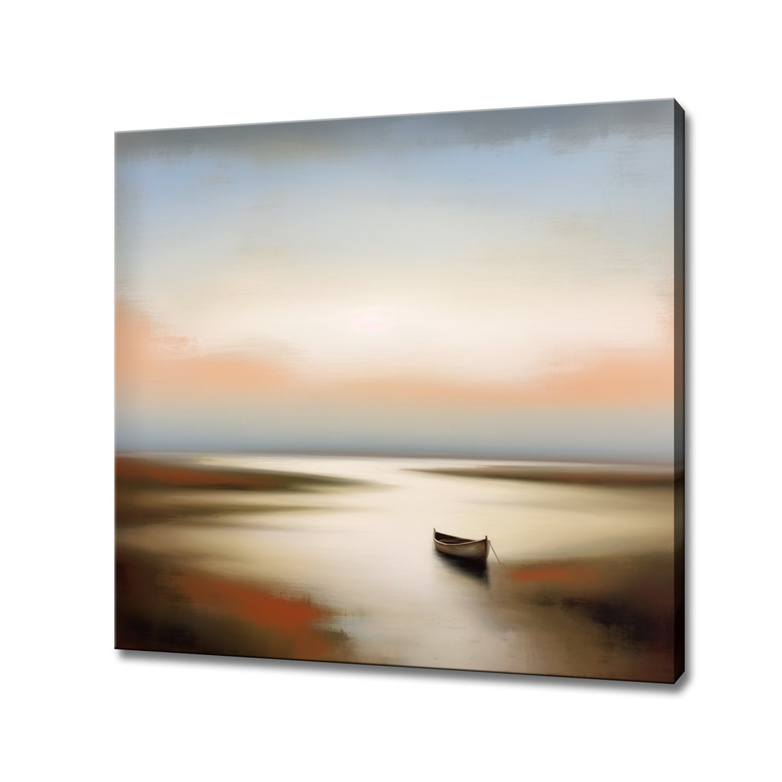 Lone Boat Calm Sea Dawn Minimalist Abstract Seascape Pastel Wall Art