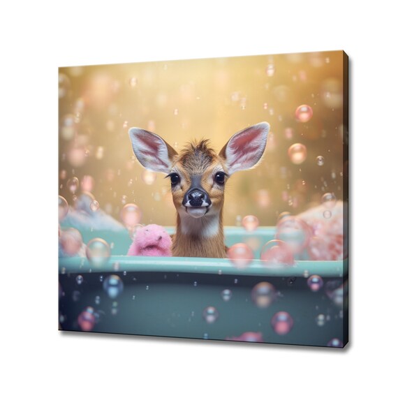Cute Baby Deer Fawn Bubble Bath Nursery Animal Bathroom Poster