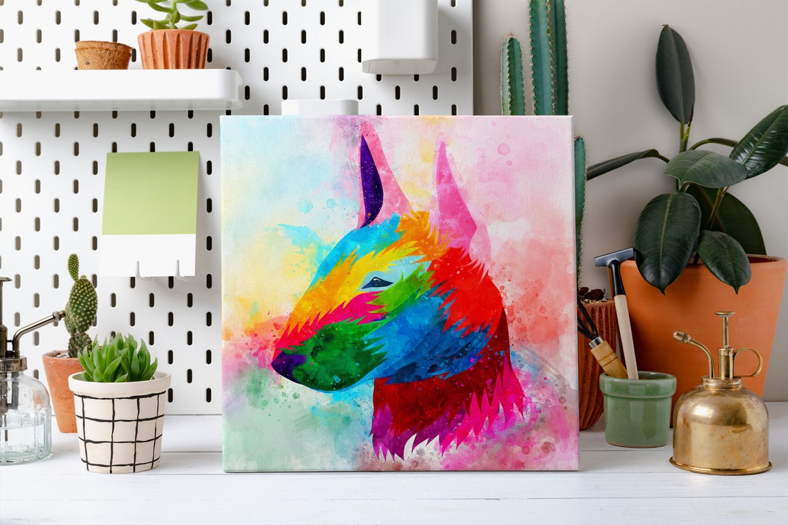 Bull Terrier Rainbow Watercolor Head Profile Abstract Poster - Image 2