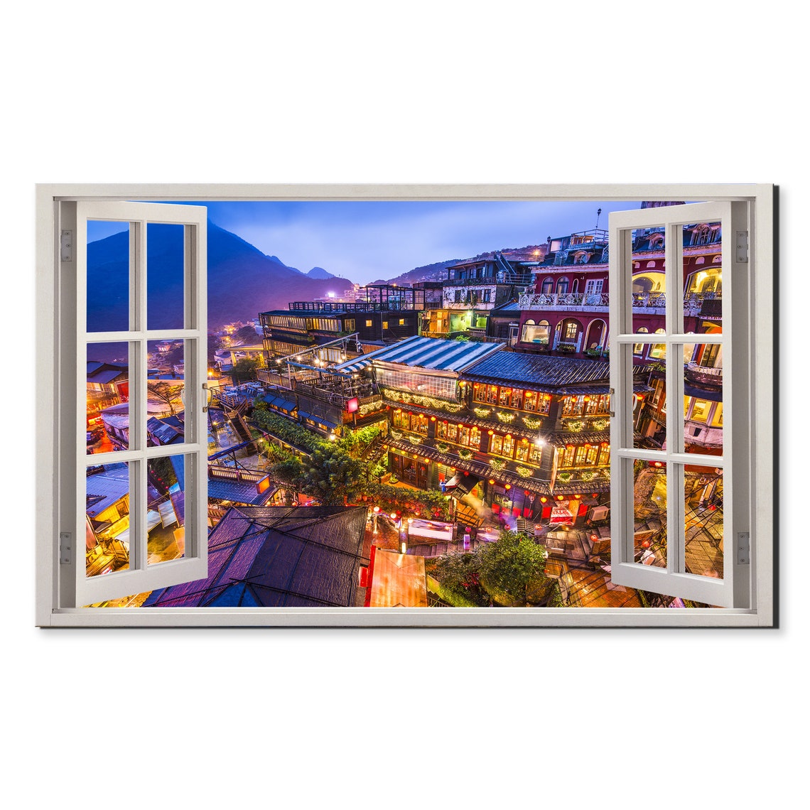 Jiufen Taiwan Lantern Streets Night Hillside Window Wall Art Poster