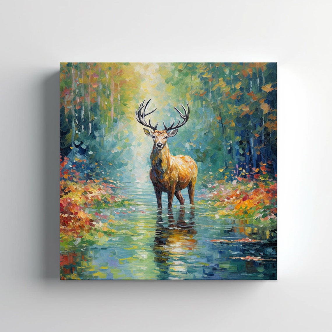 Majestic Stag With Antlers Standing In Forest River Light Poster - Image 4
