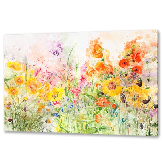 Spring Flowers Field, Watercolor Floral Art Print