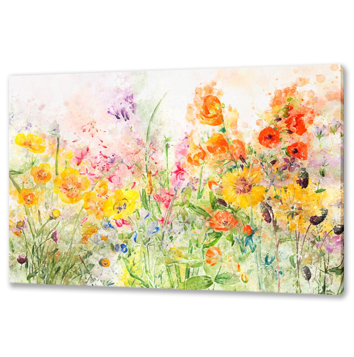 Spring Flowers Field, Watercolor Floral Art Print