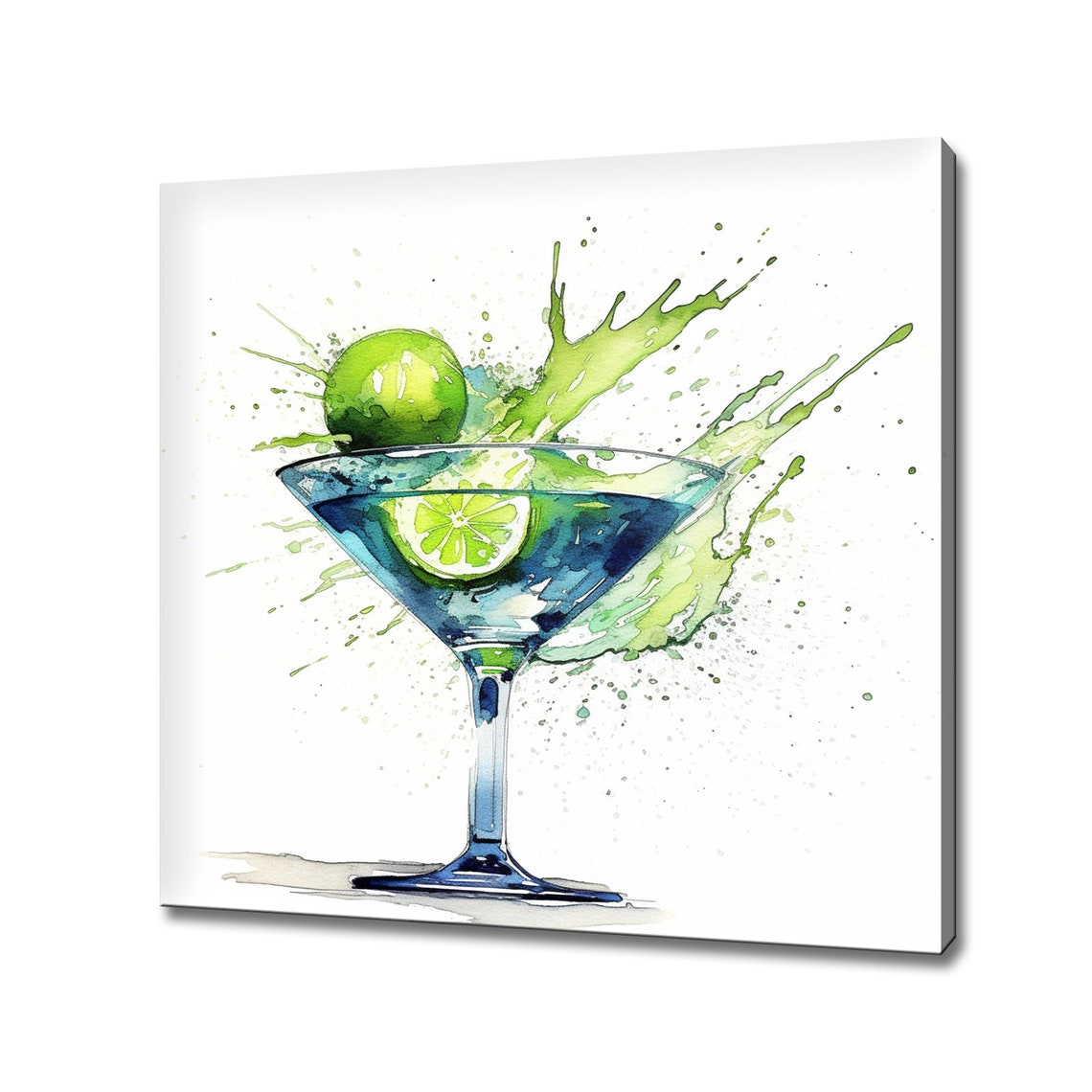 Blue Margarita Lime Watercolor Splash Kitchen Bar Decor Print