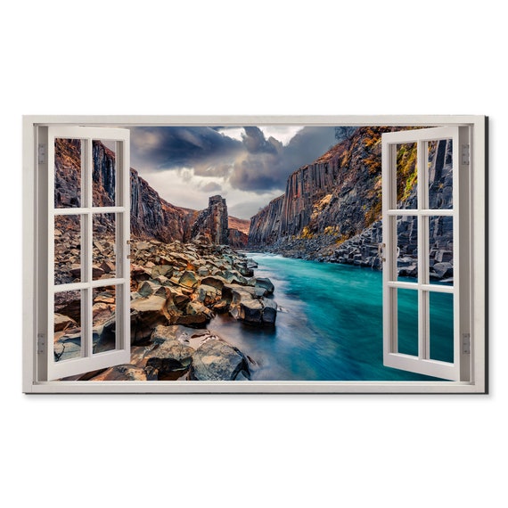 Blue Mountains Creek River Window View Window Frame Style Modern Design Home Decor Print Wall Art Picture Ready To Hang