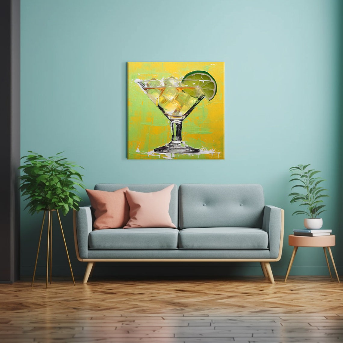 Margarita Glass Lime Wedge Yellow Green Citrus Cocktail Art Poster - Image 2