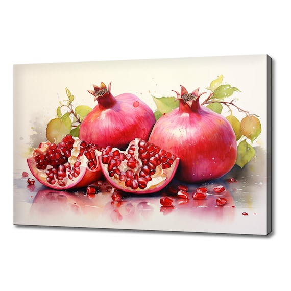Red Pomegranate Fruits Watercolour Print Colourful Kitchen Wall Art Fruit Print Modern Kitchen Restaurant Wall Decor
