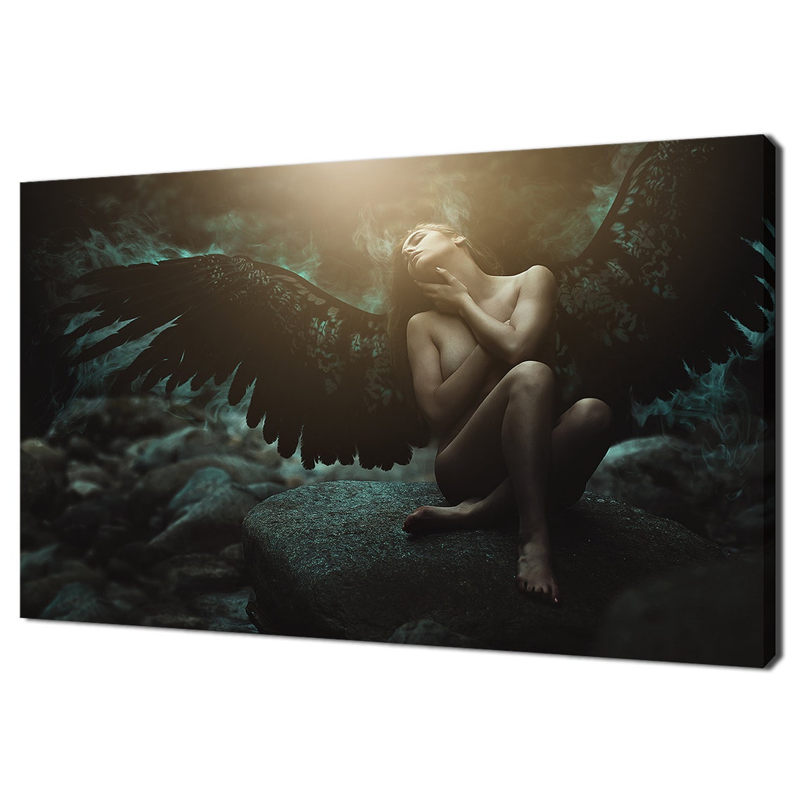 Fallen Angel Black Wings Dark Smoke Fantasy Art Moody Wall Poster
