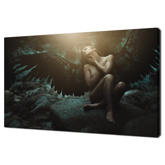 Fallen Angel Black Wings Dark Smoke Fantasy Art Moody Wall Poster