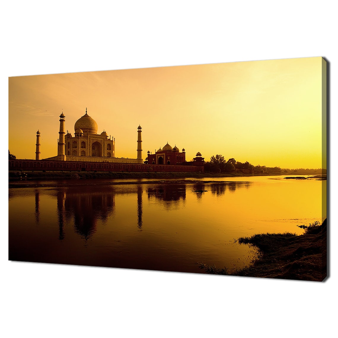 Taj Mahal At Sunset Agra India Golden River Reflection Travel Poster