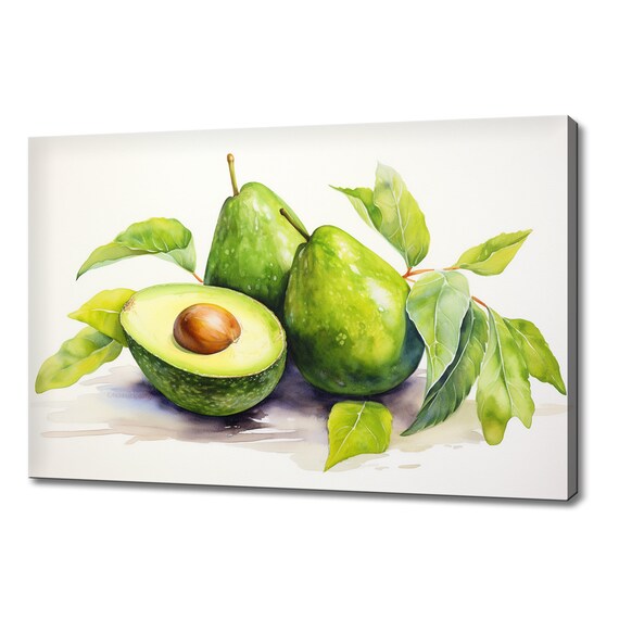 Green Avocados Watercolour Fruit Painting Print Colourful Kitchen Wall Art Fruit Print Modern Kitchen Restaurant Wall Decor
