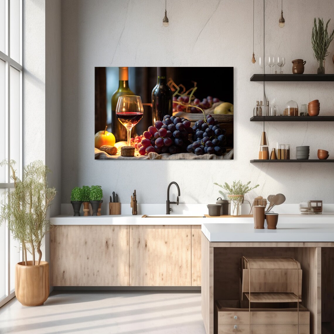Red Wine Bottles Glass Of Wine And Purple Grapes Moody Still Life Poster - Image 2