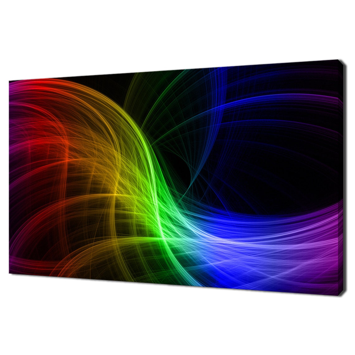 Rainbow Fractal Light Waves Black Background Abstract Digital Poster