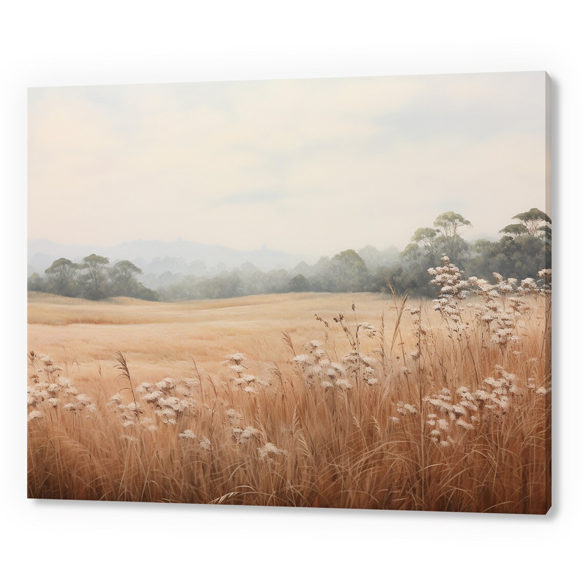 Spring Wildflowers Meadow Vintage Country Landscape Moody Painting Style Print Farmhouse Decor Art Neutral Nature Picture Wall Art