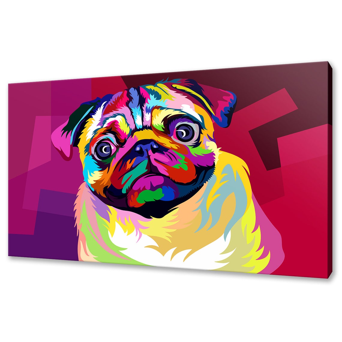 Colourful Pug Puppy Portrait Abstract Pop Art Cute Dog Wall Poster