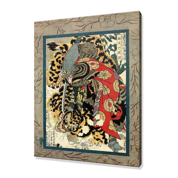 Utagawa Kuniyoshi Samurai Warrior Killing A Tiger Japanese Woodblock Poster