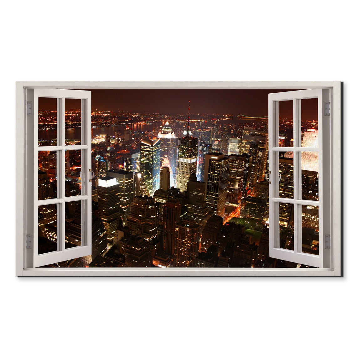 New York Manhattan Skyline At Dusk Window View City Lights Poster