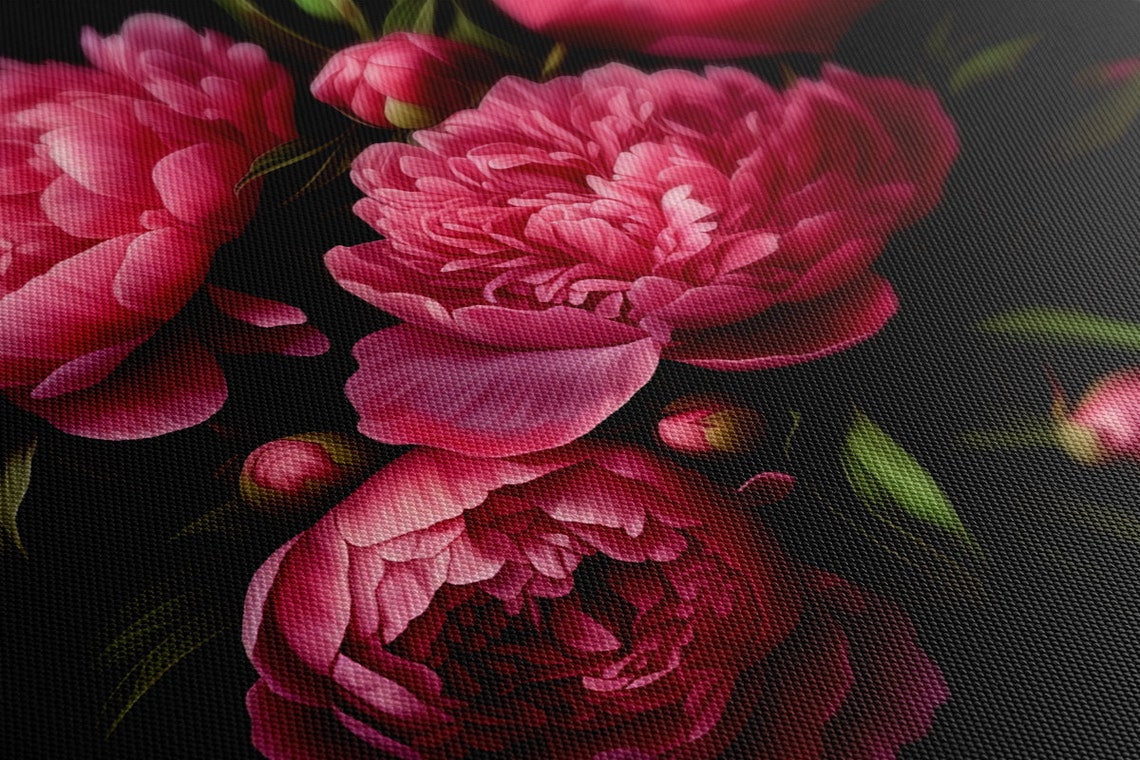 Dark Pink Peonies On Black Background Elegant Botanical Art Print - Image 4