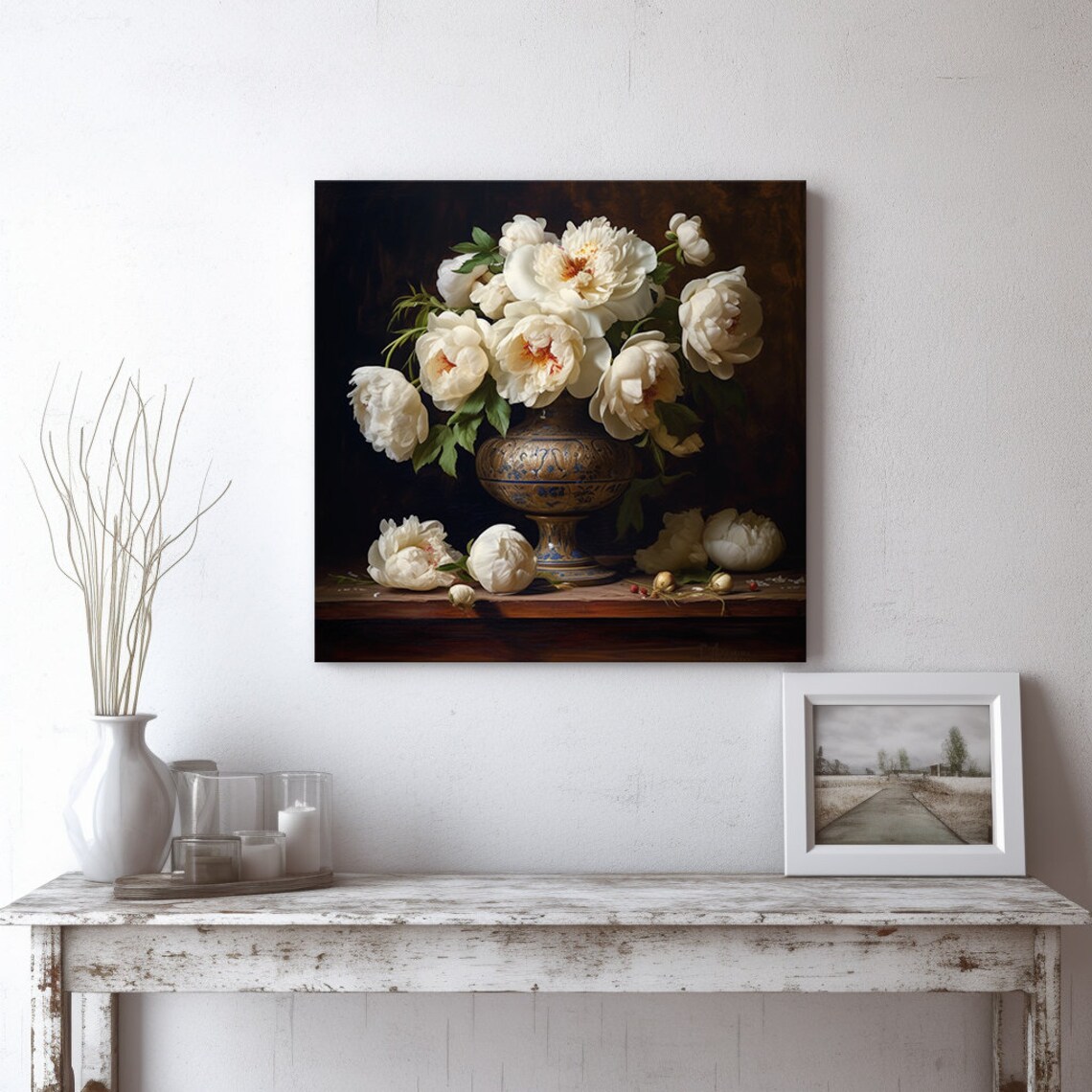 White Flowers Vintage Still Life Art Print, Floral - Image 2
