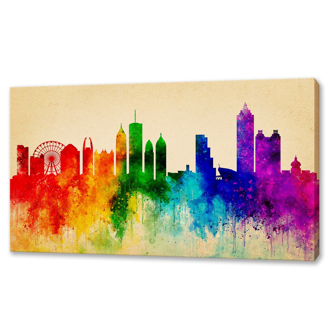 Atlanta Skyline Rainbow Watercolor Ferris Wheel Georgia City Poster