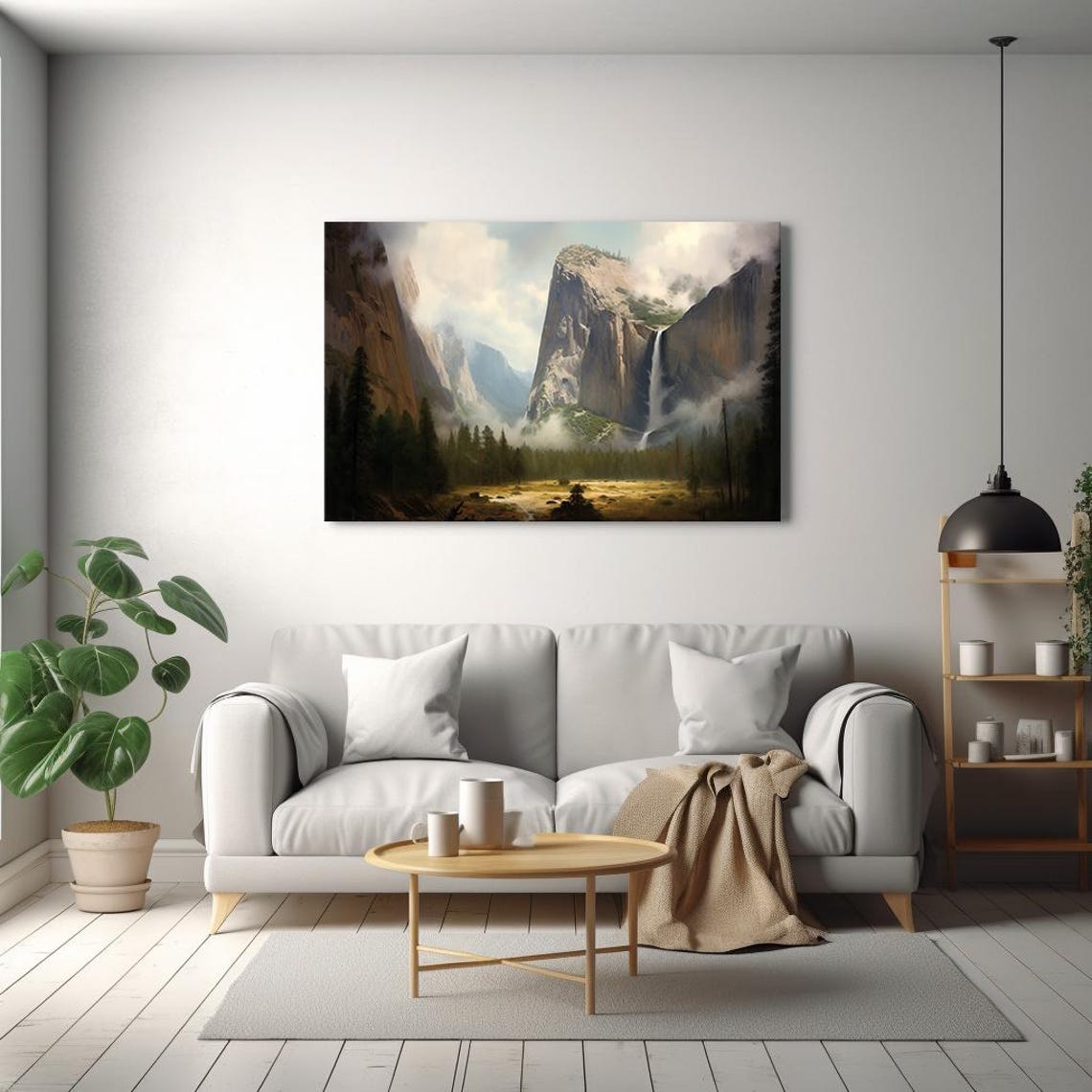 Mist Valley Granite Cliffs Waterfall Pines Vintage Landscape Poster - Image 2
