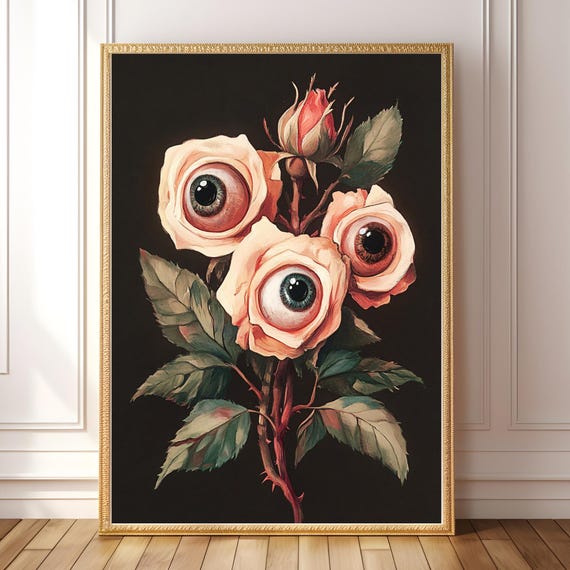Floral Eyeball Painting, Dark Coquette Gothic Art Print