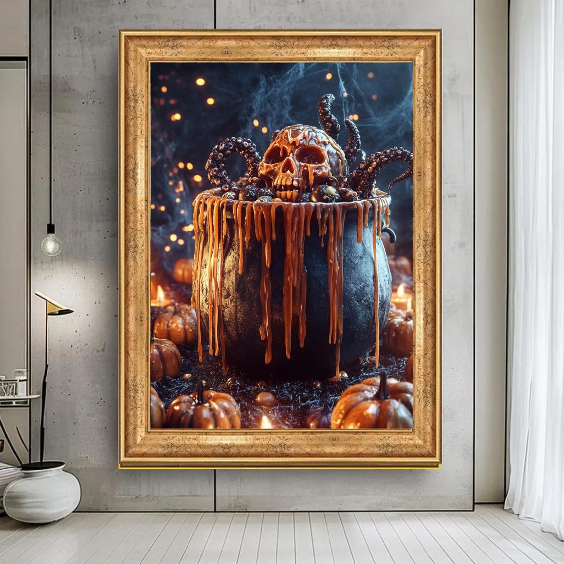 Halloween Skull Octopus Cauldron Dripping Caramel Horror Poster - Image 2