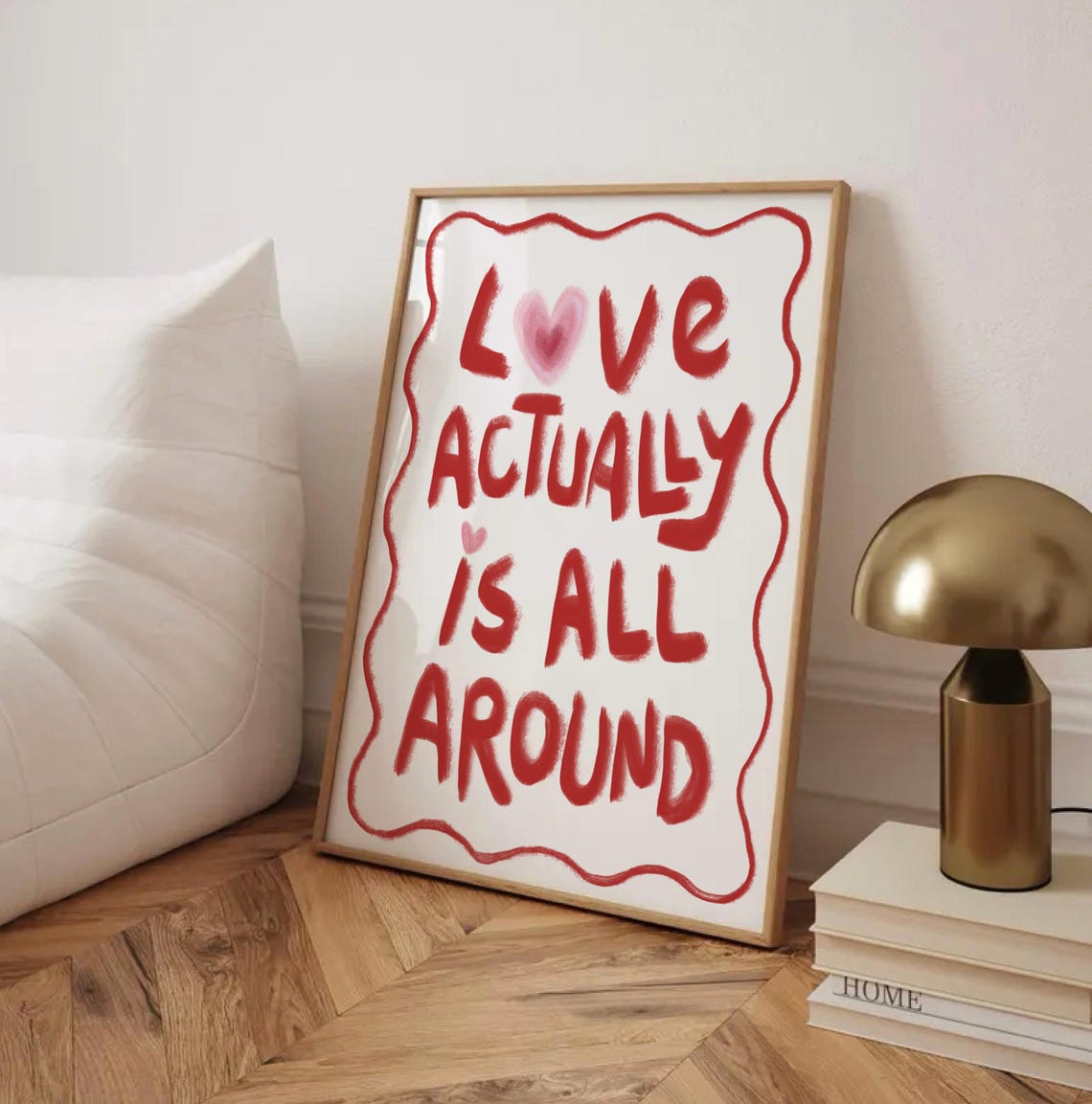 Love Actually Is All Around Red Handwritten Wavy Romantic Quote Poster - Image 2