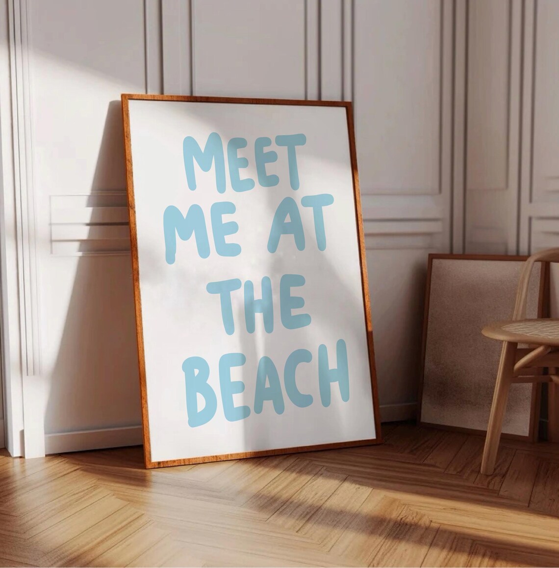 Meet Me at the Beach Light Blue Coastal Summer Escape Quote Poster - Image 3