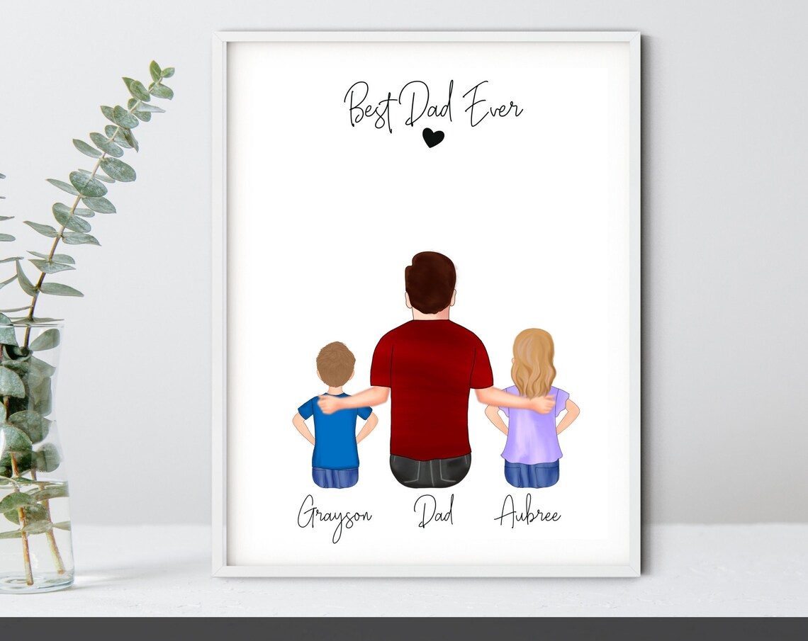 Personalized Dad And Kids Portrait Best Dad Ever Wall Poster