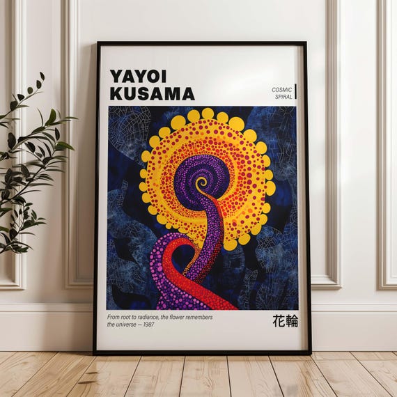 Yayoi Kusama Inspired Cosmic Spiral Flower Psychedelic Abstract Poster For Modern Bold Interiors