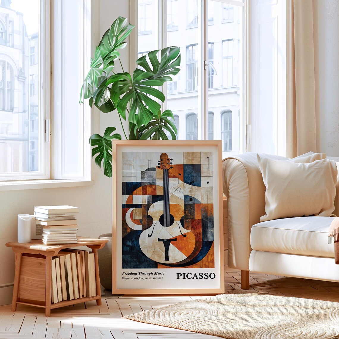 Pablo Picasso Freedom Through Music Cubist Guitar Abstract Art Poster - Image 3