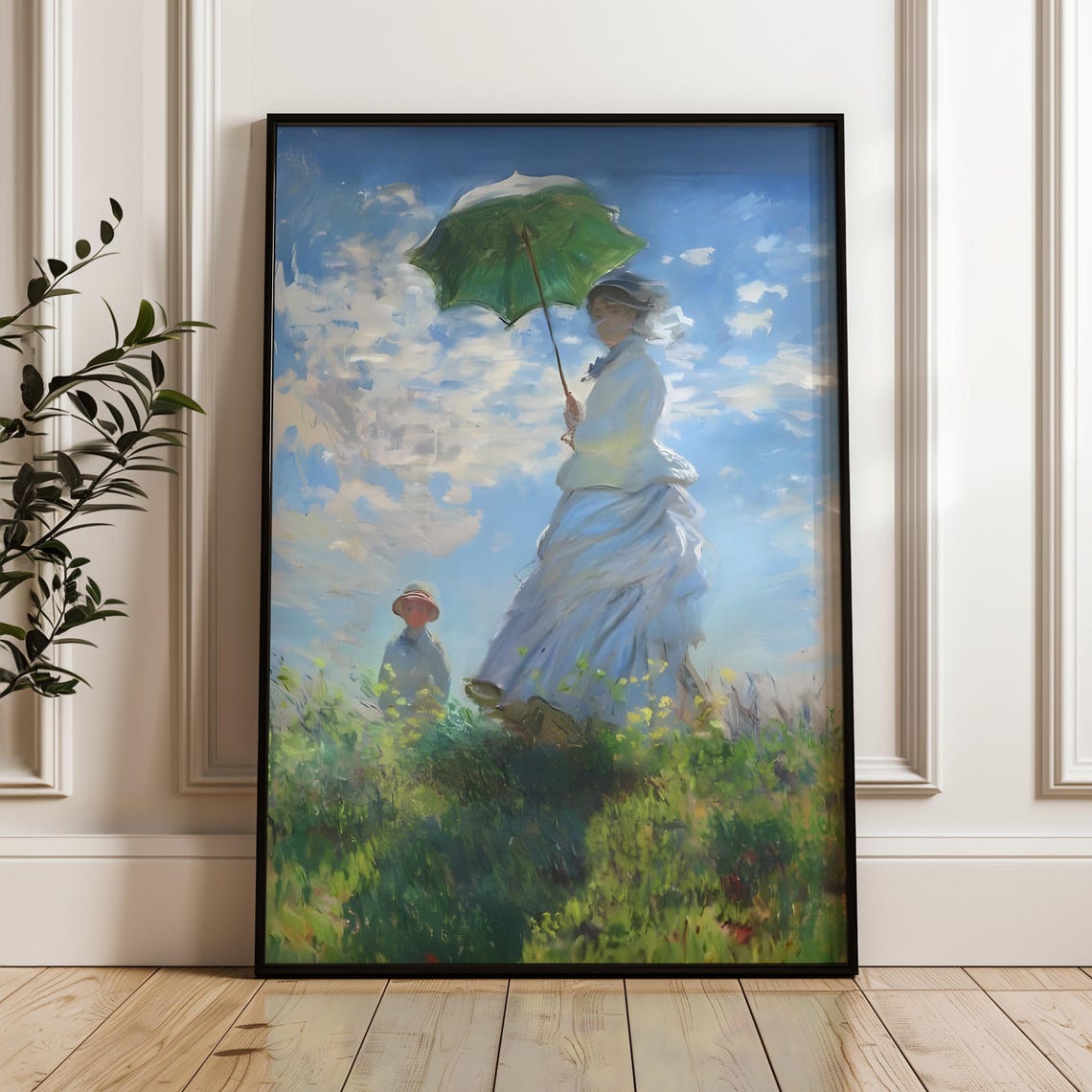 Claude Monet Woman With A Parasol Poster Impressionist Wall Art Print Romantic Nature Inspired Decor