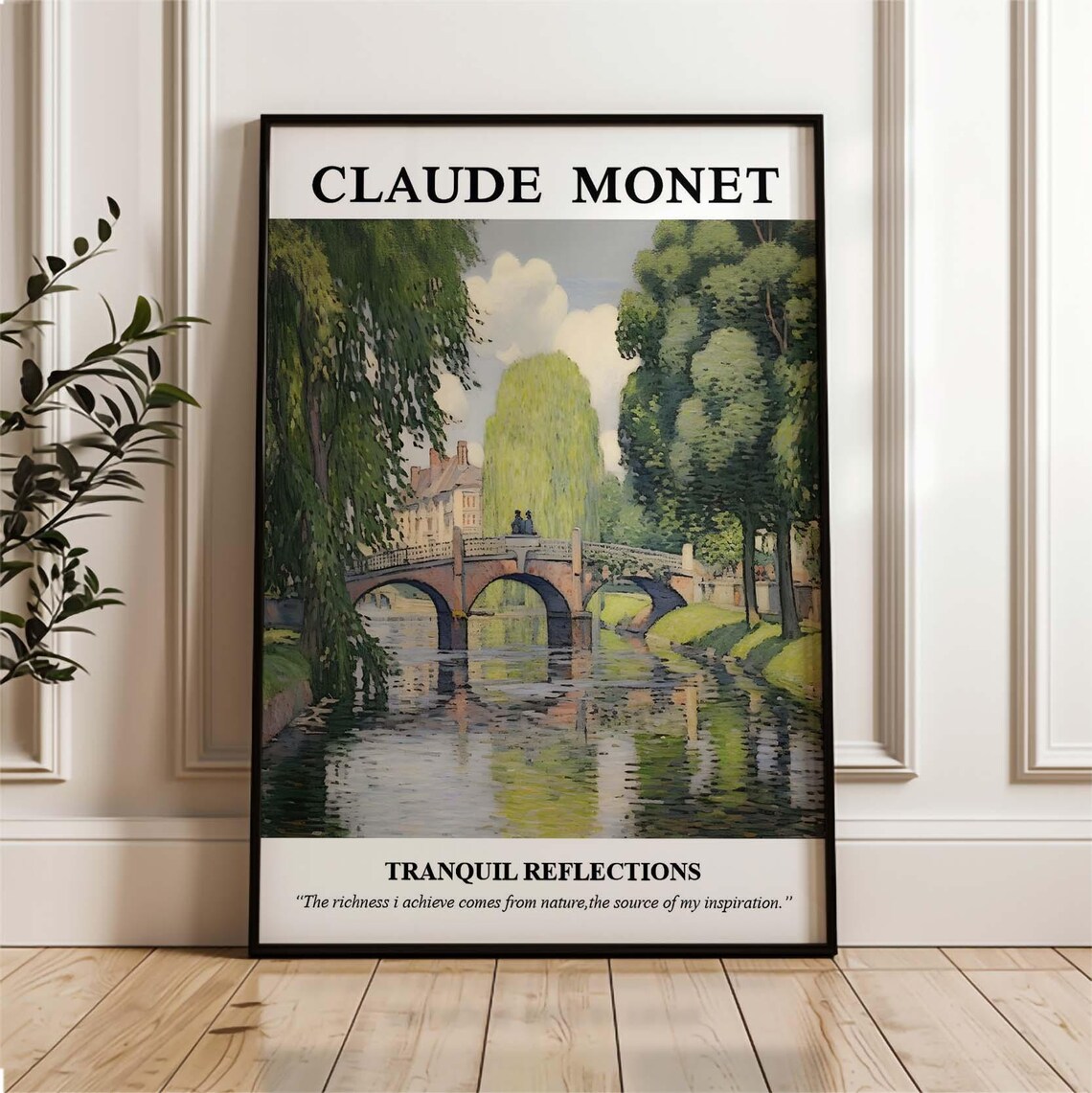 Claude Monet Tranquil Reflections River Bridge Impressionist Poster