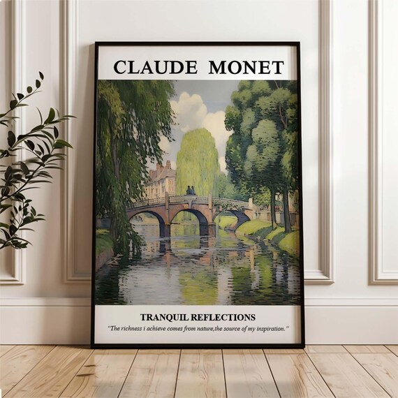 Claude Monet Tranquil Reflections River Bridge Impressionist Poster