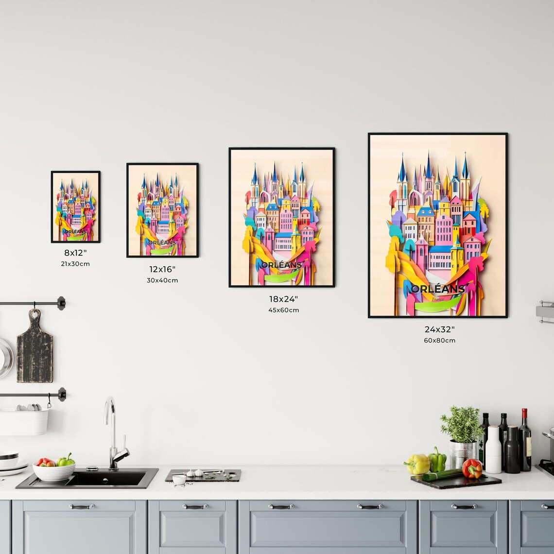 Orleans France Colorful Cathedral Spires 3D Paper Cut Art Poster - Image 3