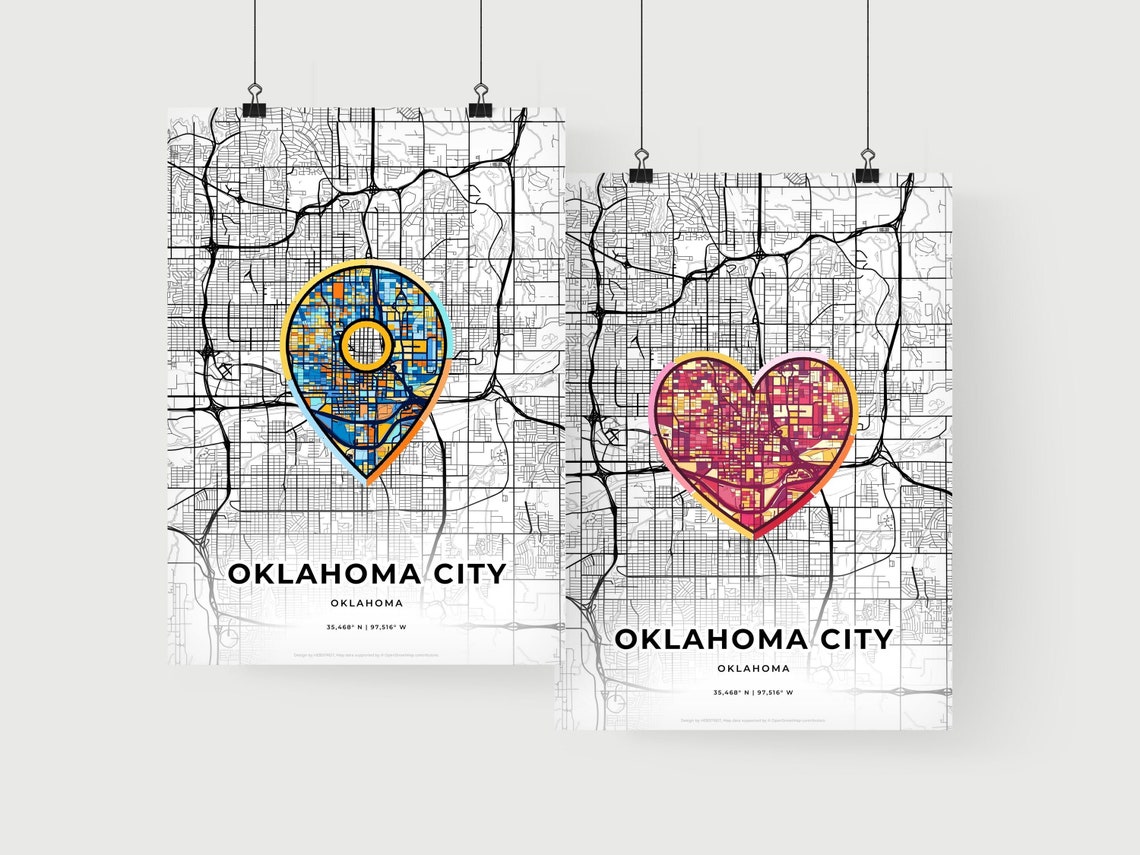 Oklahoma City Oklahoma Minimal Map Art With Colorful Heart Icon Poster - Image 2