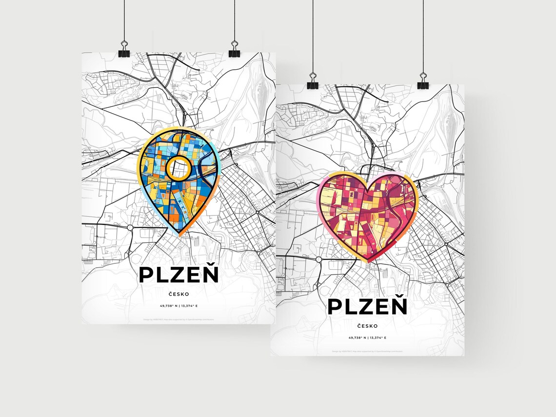 Plzeň Czechia City Modern Minimalist Heart Street Map Art Poster - Image 2