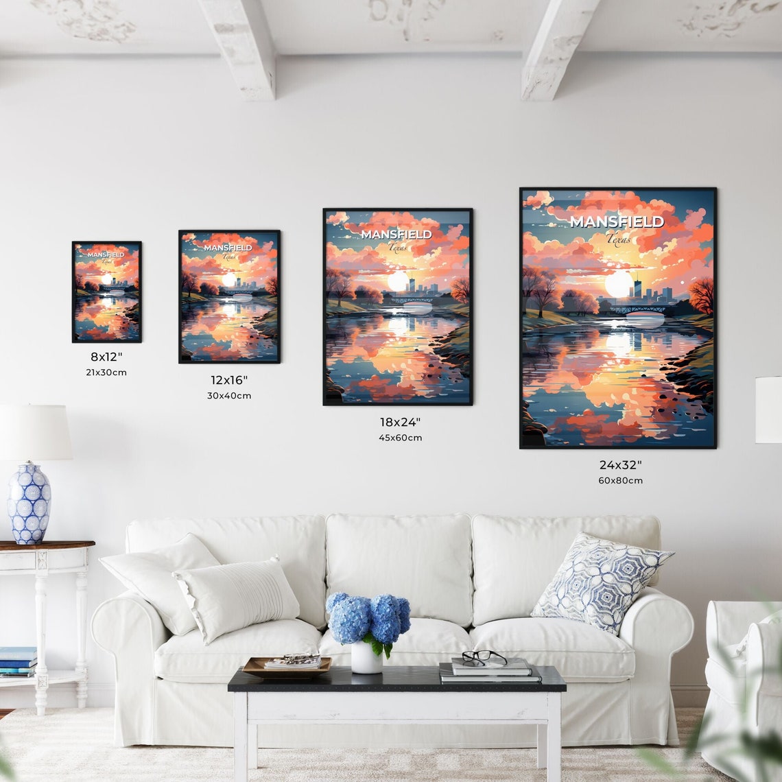 Mansfield Texas Sunset River Bridge Skyline Reflection Poster - Image 3