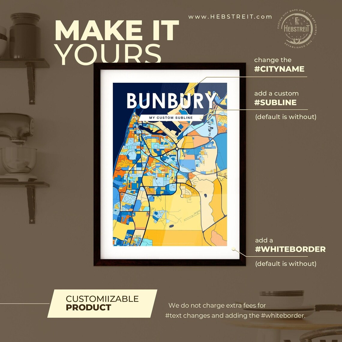 Bunbury Australia Vibrant City Map Artwork Colorful Travel Decor Poster - Image 2