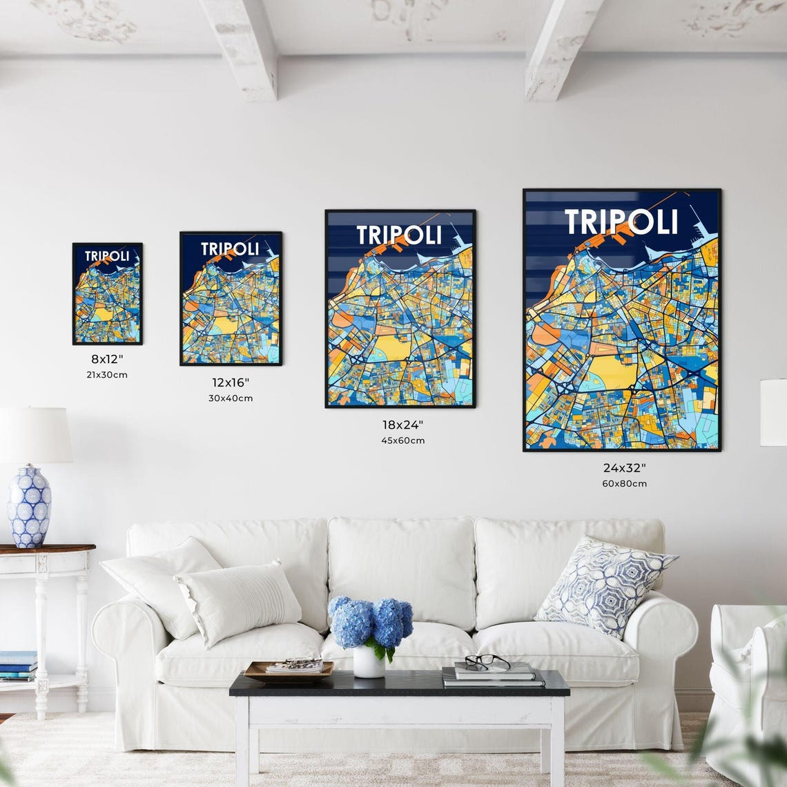 Tripoli Libya Vibrant Colorful City Map Art Print Home Decor - Image 3