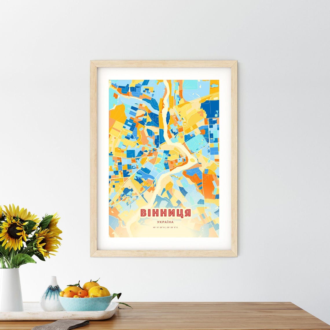 Vinnytsia Ukraine Vibrant City Map Poster Blue Orange Gift Wall Decor - Image 2