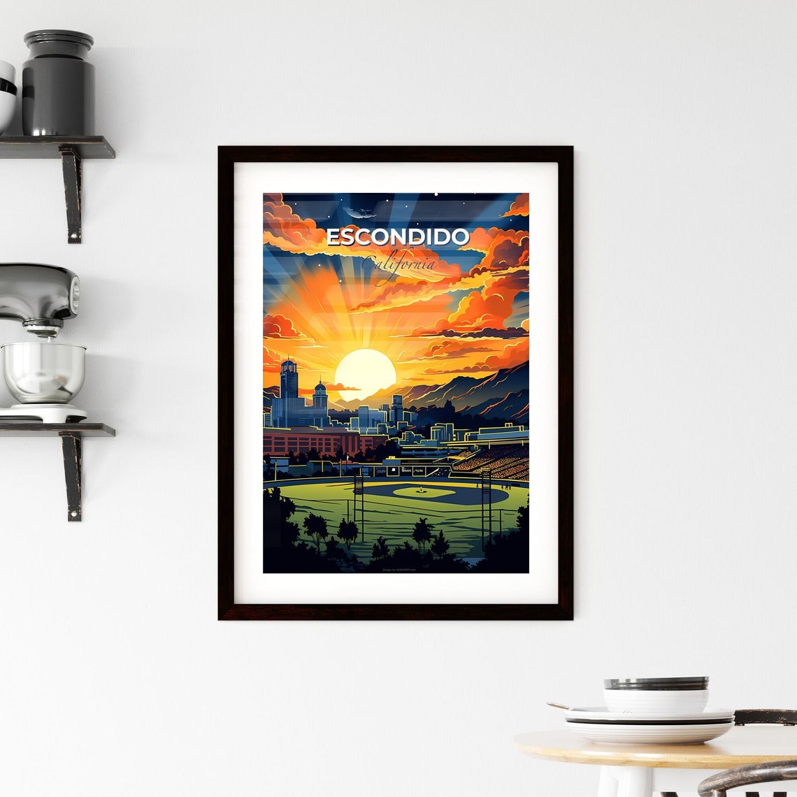 Escondido California Ballpark Sunset Skyline Vintage Travel Poster - Image 2
