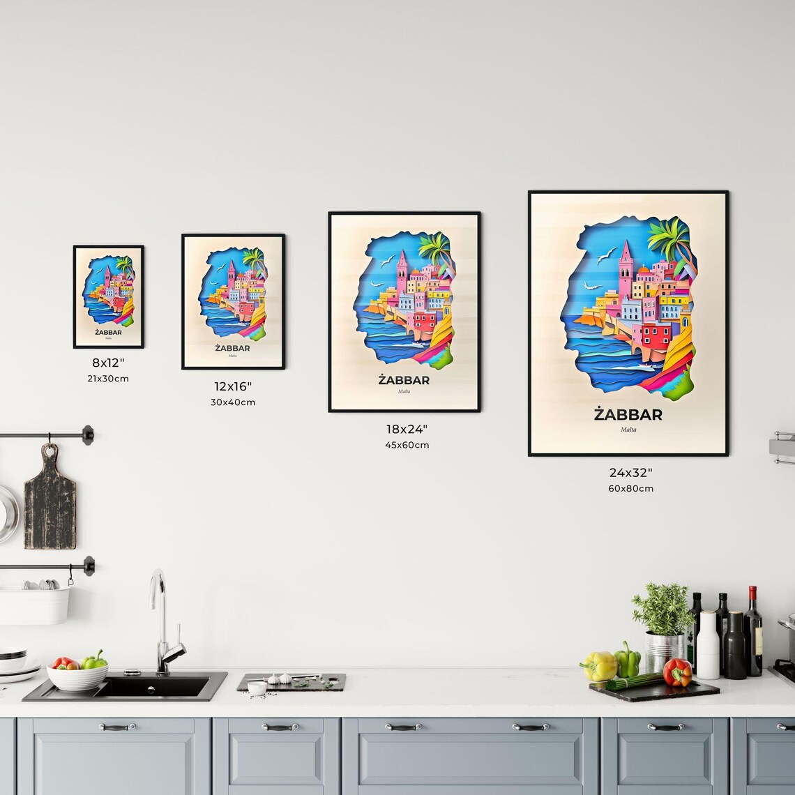 Zabbar Malta Seaside Town Paper Cut Mediterranean Travel Poster - Image 3