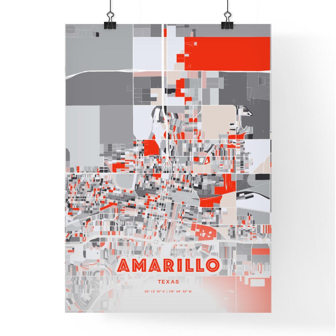 Amarillo Texas City Map Art Modern Red Gray Coordinate Poster - Image 3