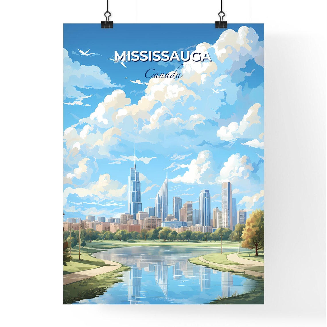 Mississauga Canada Skyline Reflected on Lake Travel Poster Art - Image 4