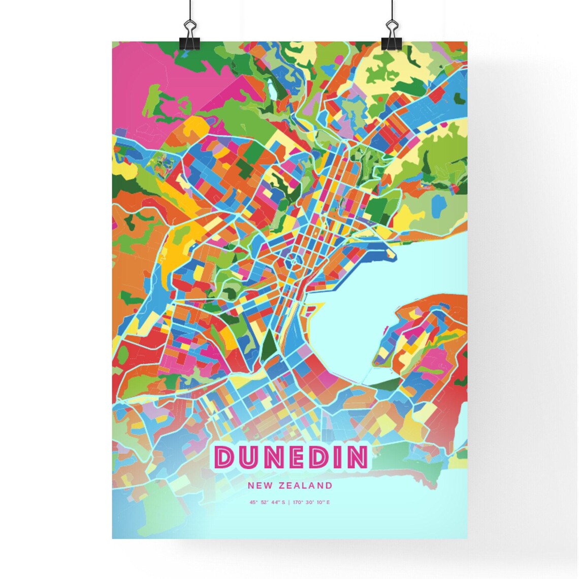 Dunedin New Zealand Rainbow City Map Poster Vibrant Colorful Street Grid Art - Image 3