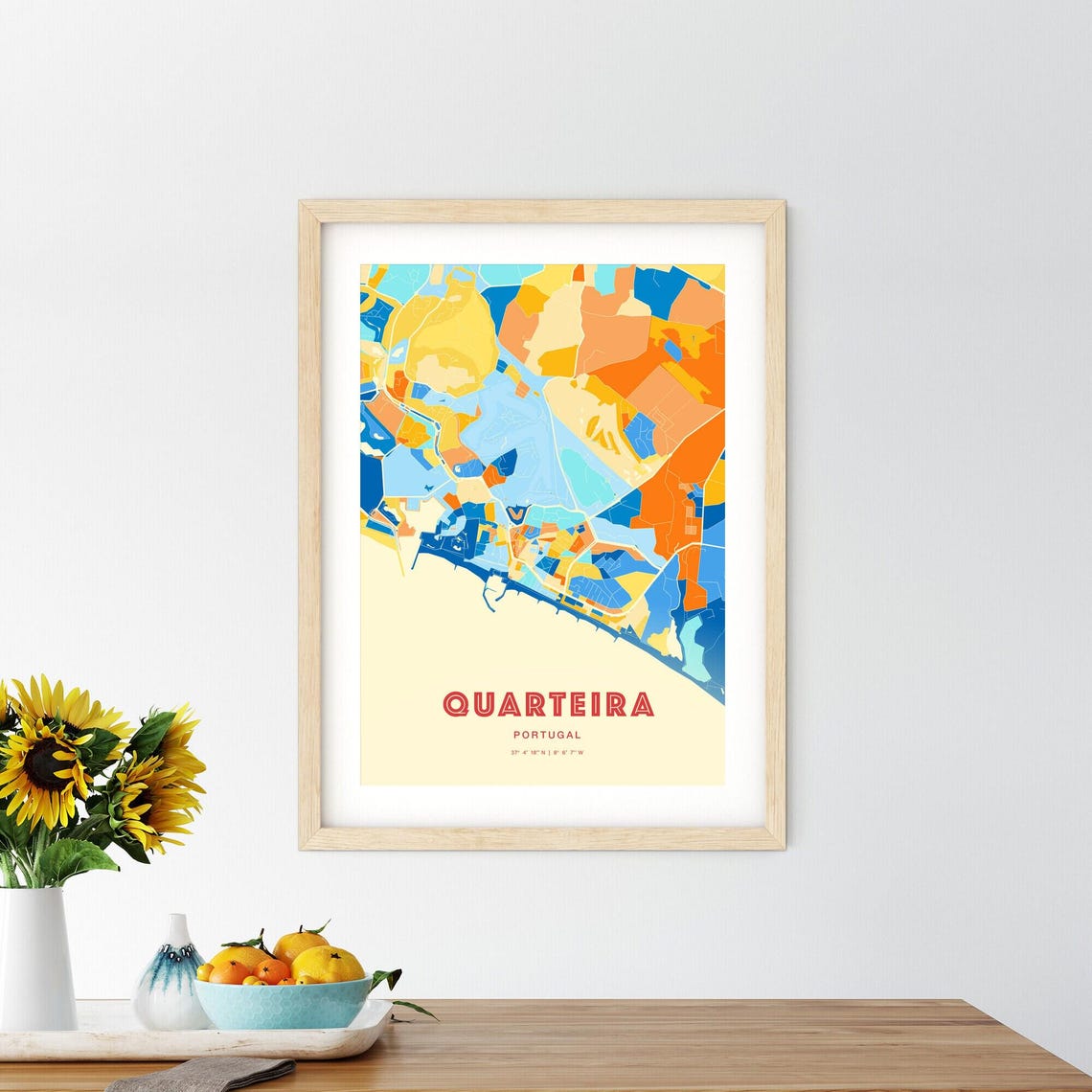 Quarteira Portugal Colorful City Map Coordinates Wall Poster - Image 2