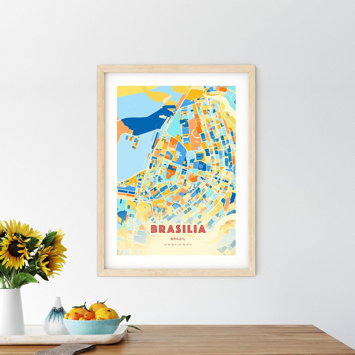 Brasilia Brazil City Map Art Poster Blue Orange Street Style - Image 2