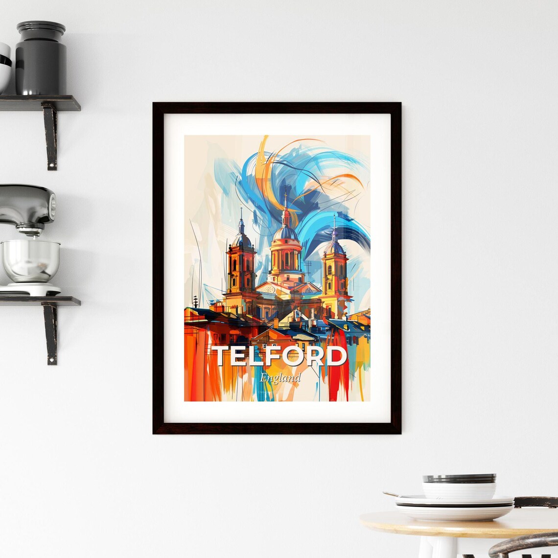 Telford England Colorful Abstract Church Towers Skyline Art Poster - Image 2